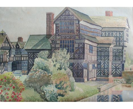 Fred Yates (1922--2008), three architectural watercolours including Moreton Old Hall, approx 25cm x 34cm and a further waterc