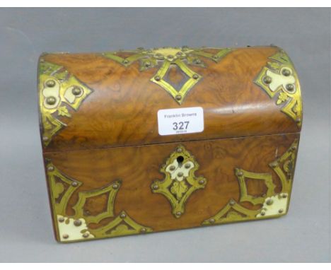 Victorian burr walnut tea caddy, the domed top with brass and ivory mounts, 23 x 16cm
