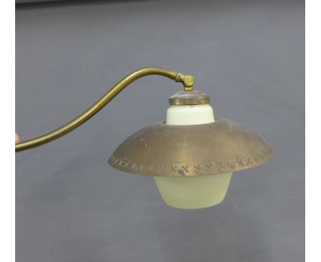 Vintage Danish wall light with brass arm and opaque glass shade, shade approx 48cm long