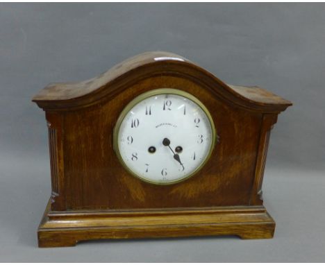 Early 20th century oak cased mantle clock, the enamel dial inscribed Walker &amp; Hall, with Arabic numerals, 37 x 28cm