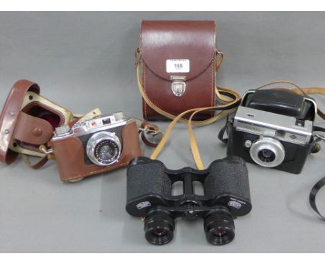 Vintage cameras to include Helena and Agfa and a pair of Zeiss Jenoptem binoculars (3) 