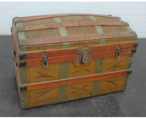 Vintage brass bound trunk with dome top, 52 x 78cm 