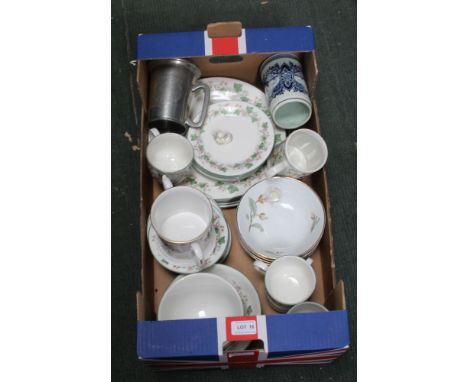 A BOX CONTAINING PORCELAIN VARIOUS, to include; Spode, Royal Doulton, etc. 
