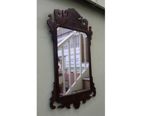 A GEORGIAN DESIGNED MAHOGANY FRET CUT FRAMED PLAIN PLATE WALL MIRROR 