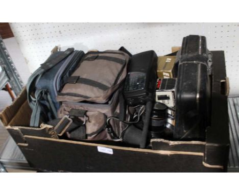 A SELECTION OF CAMERAS AND ASSOCIATED EQUIPMENT together with, three drawer toolbox, paper guillotine, etc. 