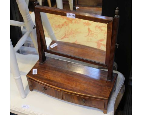 A 19TH CENTURY MAHOGANY FRAMED ADJUSTABLE DRESSING TABLE TOP MIRROR with two drawer box base 