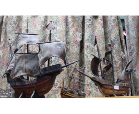 THREE WOODEN MODEL SAILING VESSELS to include HMS Victory 