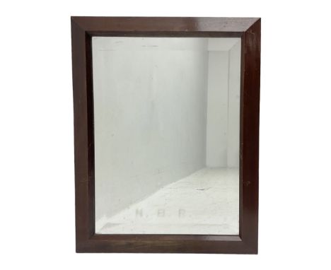 Railway interest - rectangular wall mirror with mahogany frame, the bevelled glass panel  frosted with N.B.R. initials 59 x 4