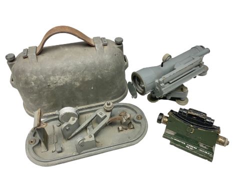 Cooke Troughton & Simms grey painted brass dumpy level in carrying case; and WW2 British .303 Vickers Machine Gun brass Clino