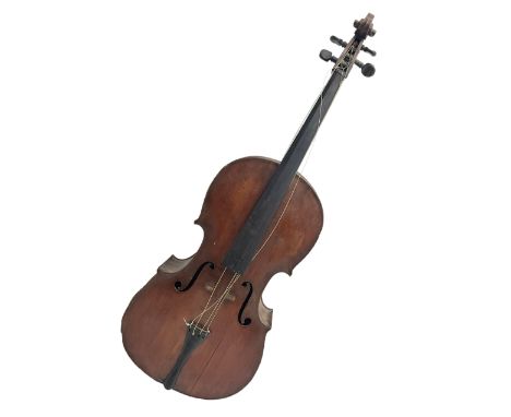 Mid-19th century German Saxony cello for restoration and completion with 75.5cm two-piece maple back and ribs and spruce top,