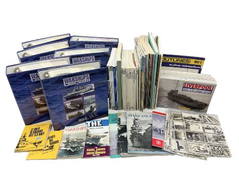 Six Atlas Editions ring binders of Warships Maxi Cards; and large quantity of booklets, cigarette cards etc of naval and ship