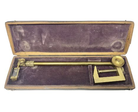 Late 19th century brass camera lucida, unmarked, the lucida constructed of lacquered brass with a screw table clamp, two-draw
