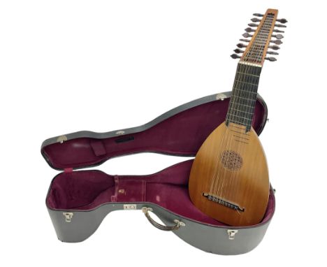 Maurice Vincent Ongar Ireland 17-string lute with segmented maple back, cedar top with Celtic style pierced sound hole and eb