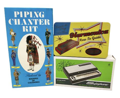 Bagpipes of Caledonia Piping Chanter Kit; Dubreq Stylophone - Pocket Electronic Organ; and Robert Frederick Harmonica; all bo