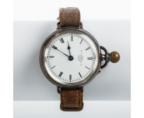 EARLY TRENCH STYLE GENTLEMAN'S CONVERTED FOB WRISTWATCH BY DENT, LONDON
the enamel dial with Roman numerals, signed three qua