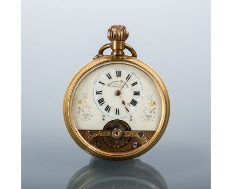 TWENTIETH CENTURY GILT 8 DAY HEBDOMAS LEVER POCKET WATCH
the white and gilt dial with Roman numerals and visible escapement, 
