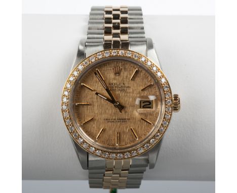 GENTLEMAN'S BI COLOUR ROLEX OYSTER PERPETUAL DATEJUST CHRONOMETER
c1976, the gold dial with baton hour markers and date apert