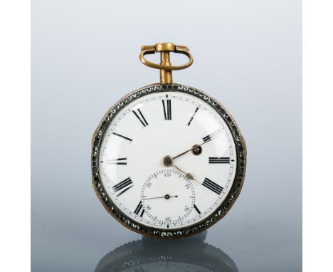 EARLY 19TH CENTURY GILT METAL PASTE AND ENAMEL FUSEE POCKET WATCH
movement and inner case only, unsigned gilt-finished key wi
