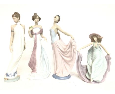 Boxed Lladro and Nao porcelain figures , no obvious damage or restoration 22 to 32cm tall postage category D