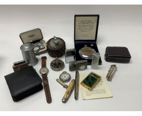 A mixed lot of watches, lighters etc.. including a Dunhill tankard lighter, Military pocket watch etc.. (C)
