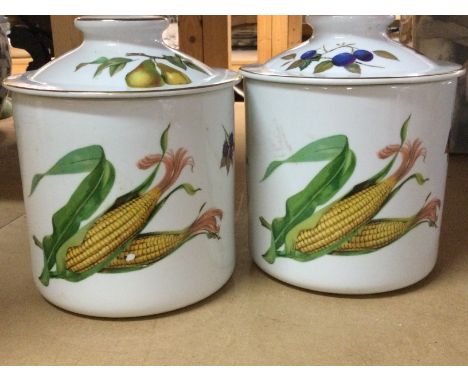 Five boxes containing Royal Worcester Evesham ware including tea dinner ware jars and covers .