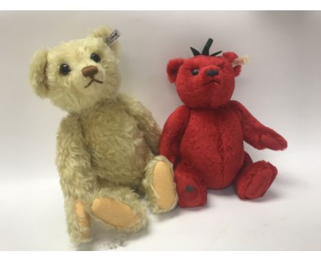 Four boxed steiff bears, including a British collectors teddy bear 2005 yellow 36cm, a tomato bear Holland 2000 red 36cm, Bri