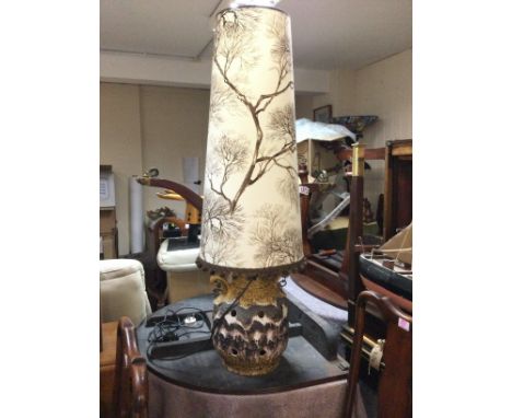 Mid 20th century design floor lamp with original tree print shade. 120cm tall approximately Postage category D- NO RESERVE