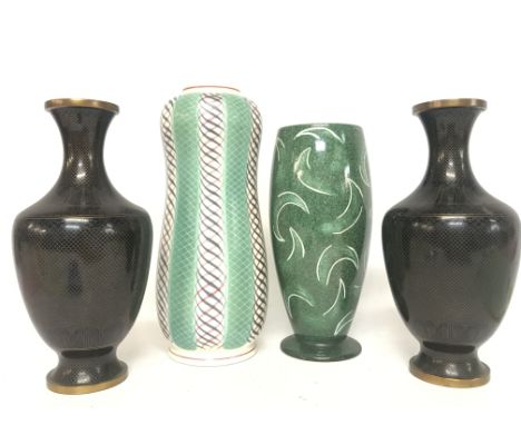 A collection of porcelain vases including Poole, Beswick and a pair of 20th century design vases. 24 to 27cm tall. Postage ca