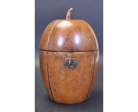 A late 20th Century George II&nbsp;style fruitwood melon shaped tea caddy. Having a hinged lid opening to reveal a spacious i