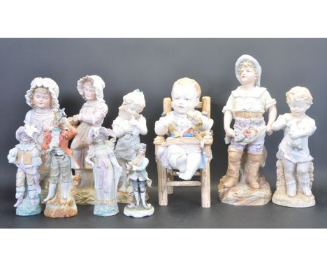 A large collection of early 20th century German / continental ceramic Bisque figurines of vases poses and sizes to include gi