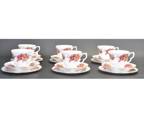 A vintage retro 20th century ceramic porcelain bone china part tea service by Gainsborough. The tea service comprising of six