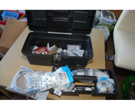 Small toolbox and contents including plumbing components etc.