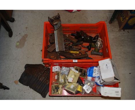 Quantity of hand tools, drill bits, planes etc plus a quantity of brass light switches etc.