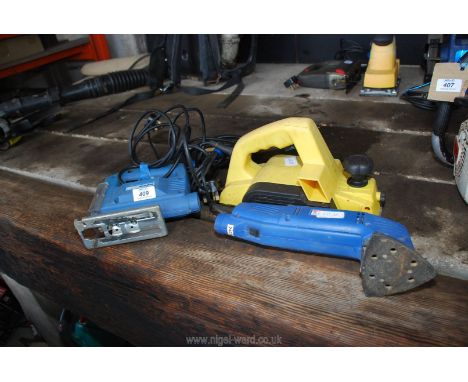 Electric planer, jigsaw and sander.