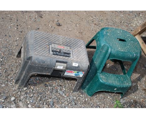 Step on toolbox and a plastic stepper.