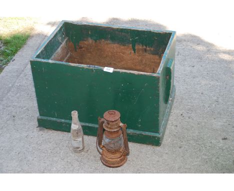 Painted pine box and a hurricane lamp.