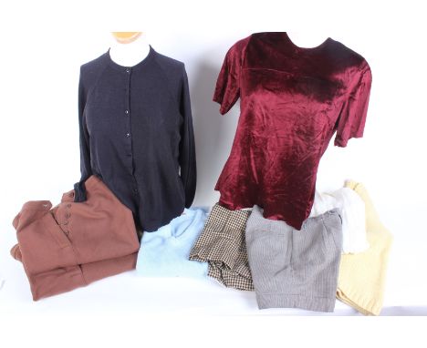Two pairs of late 1950s brown wool trousers; a pair of Paris label early 1950s tweed shorts, four tweed/wool skirts, a 1970s 