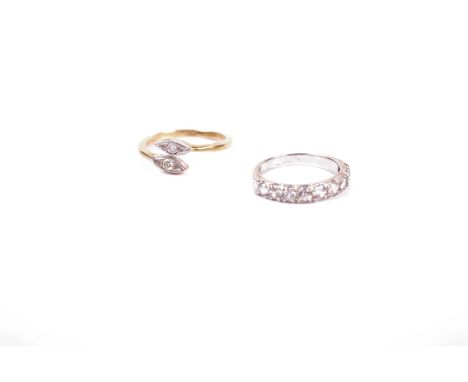 An 18ct white gold and diamond half eternity ring, size K, together with an 18ct gold diamond crossover ring size M. 5.8g gro