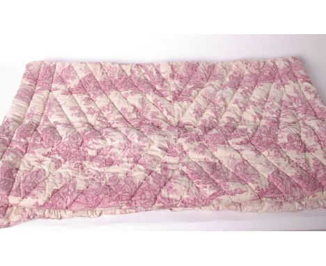 A late 19th Century pale pink and cream double sided toile eiderdown; measures 1.4 metres wide and 1.87 metres in length