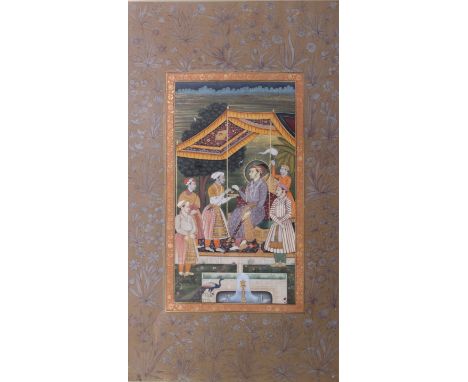 Mohanlal Soni ‘Jehangir with courtiers in attendance’ Painting executed on the page of an old manuscript 46 x 26cm Together w