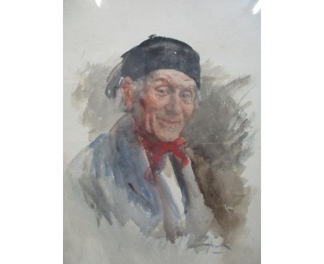 Henry Wright Kerr - 'The Beadle' head and shoulder portrait of an elderly man, watercolour, signed 