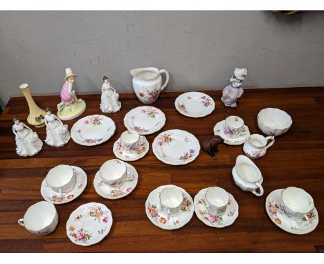 Ceramics to include Royal Crown Derby part tea/coffee sets, Royal Doulton figures Harmony, and Nursery Rhymes HN3032, a Nao f