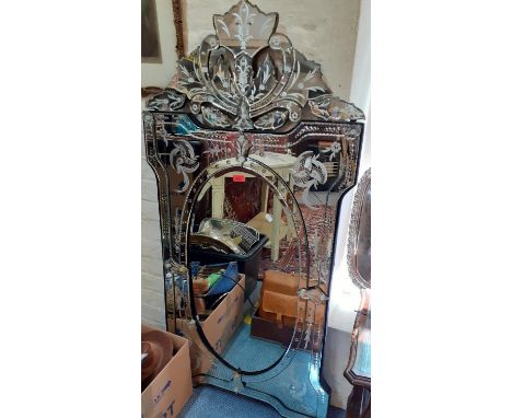 A large Venetian style mirror with mirrored frame A/F, 135cm x 69cm-see photos for condition reportLocation:LWF 
