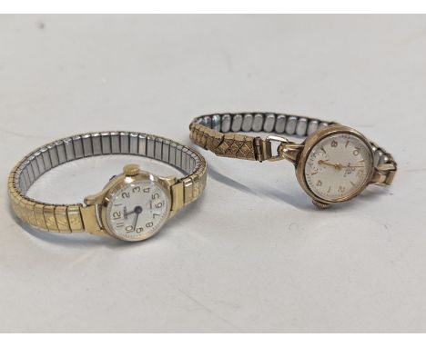 A vintage 9ct gold cased Record wristwatch on a gold plated expandable bracelet, together with a gold plated Sekonda, Locatio