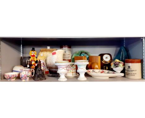 A mixed vintage lot to include Fortnum & Mason stilton cheese pottery jars with lids, a Murano glass clown and Royal Winton '