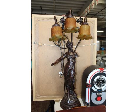 A heavy bronzed classical table lamp, Postage unavailable 