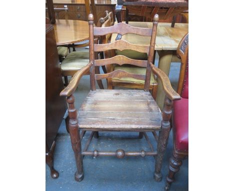 EARLY OAK LADDER BACK ARMCHAIR 