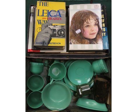 CASE CONTAINING 1930s BEETLE WARE AND LEICA PLUS OTHER RELATED VOLUMES AND VINTAGE NEWSPAPERS, ETC. 