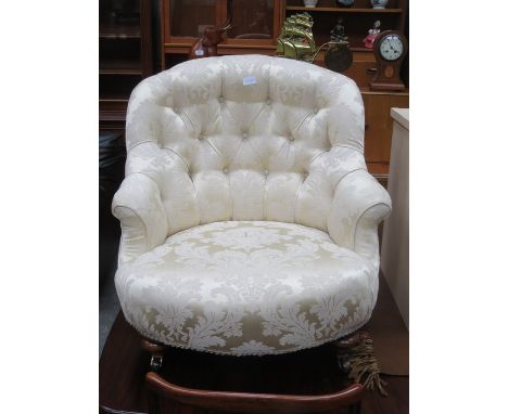 UPHOLSTERED LOW SEATED VICTORIAN STYLE BUTTON BACK EASY ARMCHAIR 