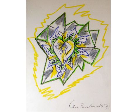 CERI RICHARDS pastel - abstract with details verso on Andrew D'Arcy Fine Art label, 'Untitled - Design for Lithograph, Pastel